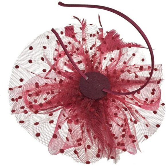 Fascinators Hat Flower Mesh Ribbons Burgundy - Picture 5 of 6